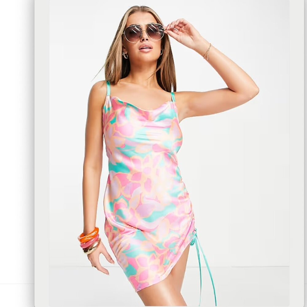 ASOS DESIGN Ruched slip mini dress, Size 14